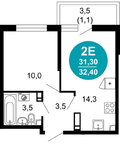 1 к. квартира 32.40 кв. м, 2/17 этаж. ЖК Лестория, Сочи, Россия