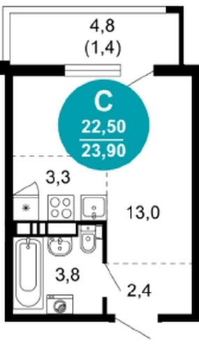 Студия 23.90 кв. м, 3/17 этаж. ЖК Лестория, Сочи, Россия