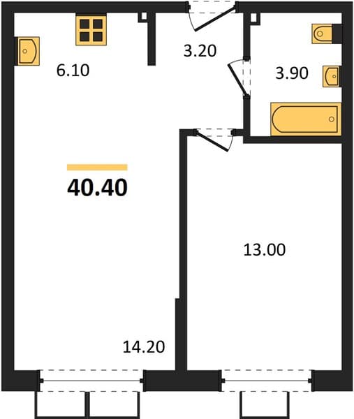 1 к. квартира 40.40 кв. м, 2/18 этаж. ЖК Порто-Ново, Цемдолина, Россия