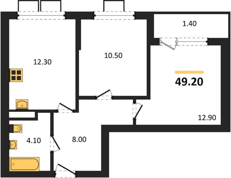 2 к. квартира 49.20 кв. м, 3/18 этаж. ЖК Порто-Ново, Цемдолина, Россия