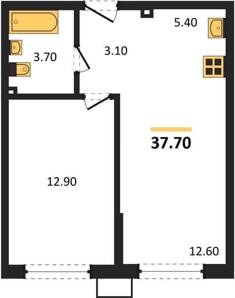 1 к. квартира 37.70 кв. м, 2/18 этаж. ЖК Порто-Ново, Цемдолина, Россия