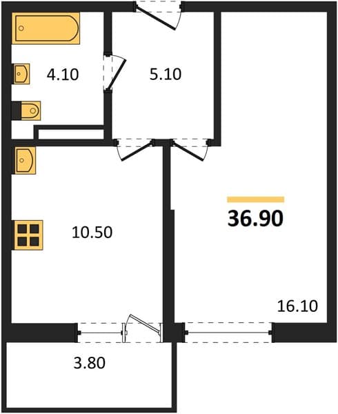 1 к. квартира 36.90 кв. м, 2/17 этаж. ЖК Лестория, Сочи, Россия