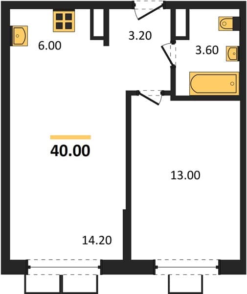 1 к. квартира 40.00 кв. м, 3/18 этаж. ЖК Порто-Ново, Цемдолина, Россия