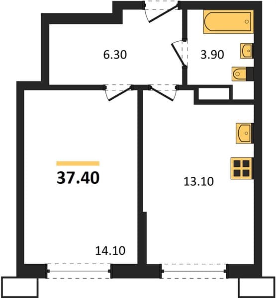 1 к. квартира 37.40 кв. м, 6/18 этаж. ЖК Порто-Ново, Цемдолина, Россия