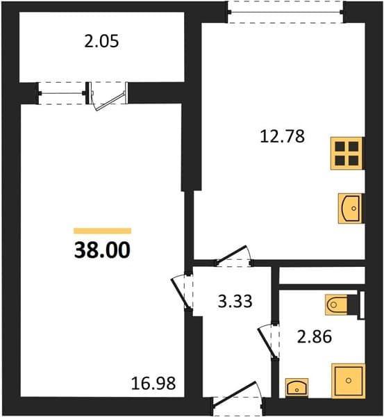 1 к. квартира 38.00 кв. м, 8/19 этаж. ЖК Кислород, Сочи, Россия