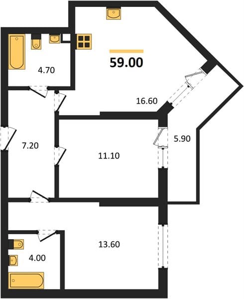 2 к. квартира 59.00 кв. м, 1/24 этаж. ЖК Облака-3, Новороссийск, Россия