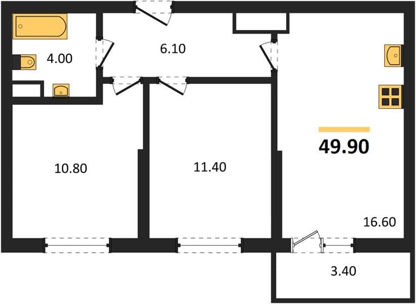 2 к. квартира 49.90 кв. м, 10/24 этаж. ЖК Облака-3, Новороссийск, Россия