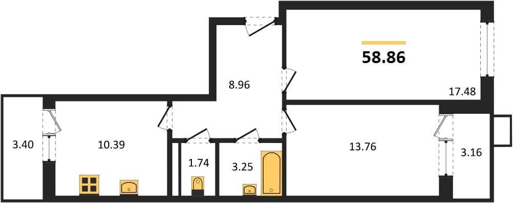 2 к. квартира 58.86 кв. м, 5/8 этаж. ЖК Сады у моря, Темрюк, Россия