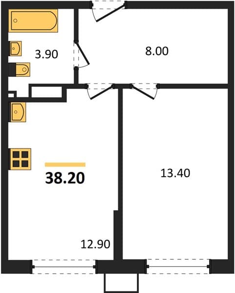 1 к. квартира 38.20 кв. м, 3/18 этаж. ЖК Порто-Ново, Цемдолина, Россия