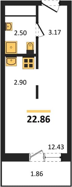 1 к. квартира 22.86 кв. м, 5/19 этаж. ЖК Кислород, Сочи, Россия