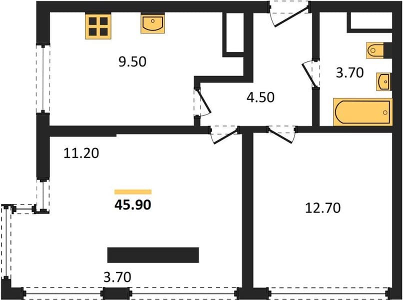 2 к. квартира 45.90 кв. м, 14/19 этаж. ЖК Сочи Парк, Сочи, Россия