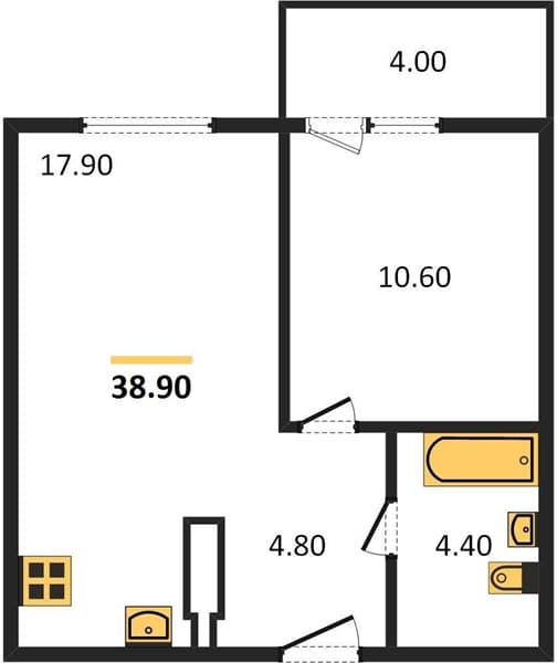 1 к. квартира 38.90 кв. м, 1/23 этаж. ЖК Облака-2, Новороссийск, Россия