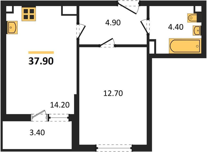 1 к. квартира 37.90 кв. м, 9/12 этаж. ЖК Флора, Сочи, Россия