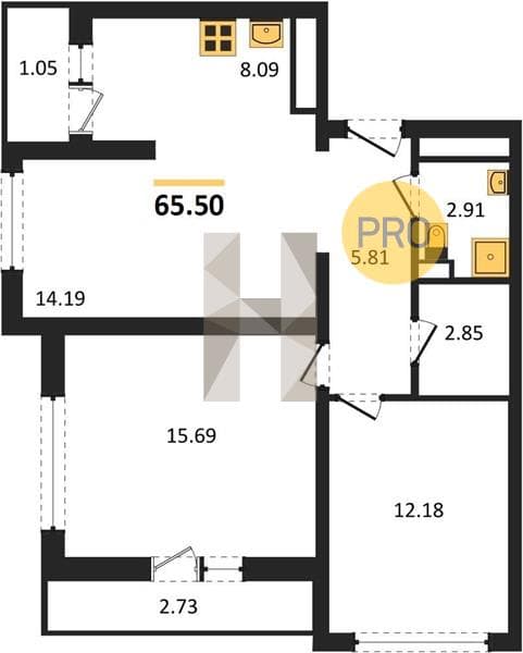 3 к. квартира 65.50 кв. м, 14/19 этаж. ЖК Кислород, Сочи, Россия
