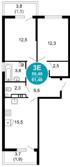 2 к. квартира 61.40 кв. м, 3/17 этаж. ЖК Лестория, Сочи, Россия