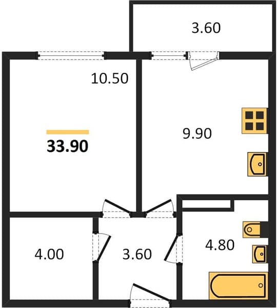 1 к. квартира 33.90 кв. м, 1/12 этаж. ЖК Флора, Сочи, Россия