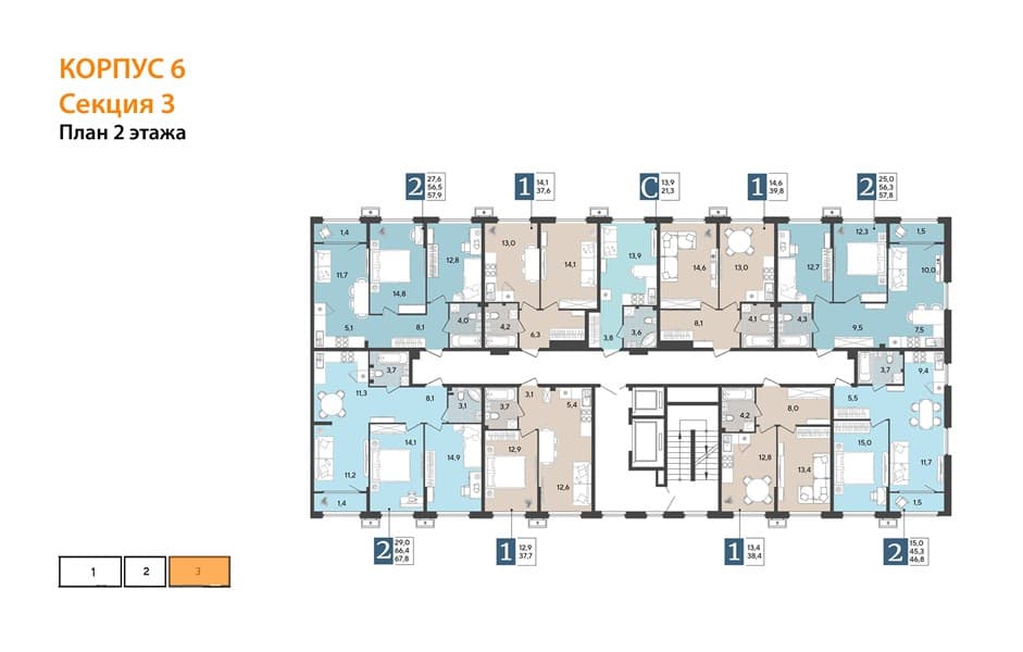 2 к. квартира 57.90 кв. м, 2/18 этаж. ЖК Порто-Ново, Цемдолина, Россия, фото 3