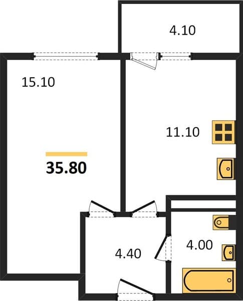 1 к. квартира 35.80 кв. м, 6/12 этаж. ЖК Флора, Сочи, Россия