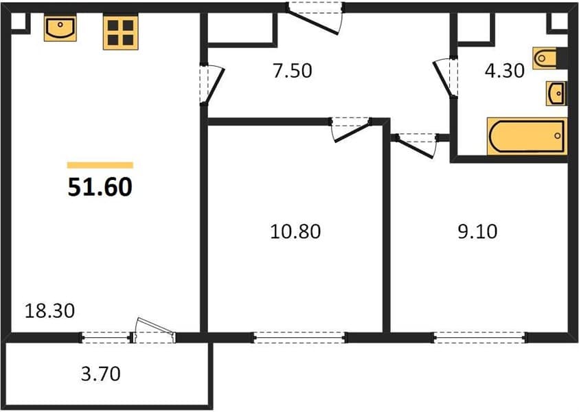2 к. квартира 51.60 кв. м, 23/23 этаж. ЖК Облака-2, Новороссийск, Россия