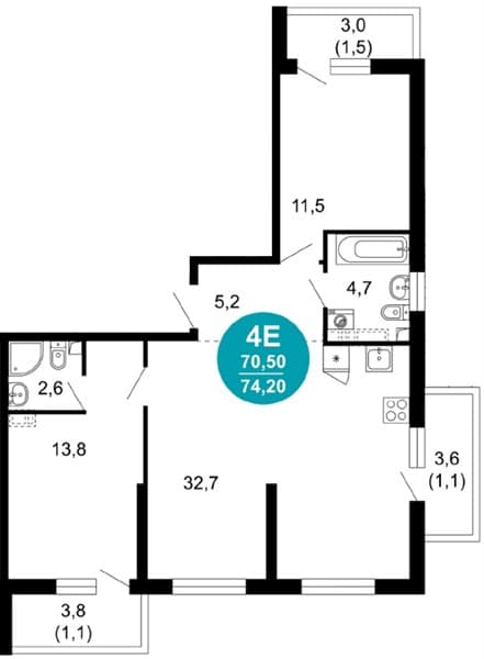 2 к. квартира 74.20 кв. м, 1/17 этаж. ЖК Лестория, Сочи, Россия