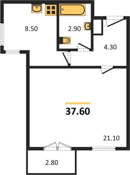 1 к. квартира 37.60 кв. м, 4/12 этаж. ЖК Летний, Сочи, Россия