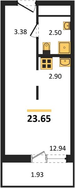 1 к. квартира 23.65 кв. м, 5/19 этаж. ЖК Кислород, Сочи, Россия