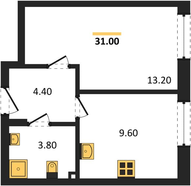 1 к. квартира 31.00 кв. м, 2/18 этаж. ЖК Порто-Ново, Цемдолина, Россия