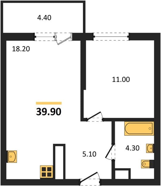 1 к. квартира 39.90 кв. м, 3/24 этаж. ЖК Облака-3, Новороссийск, Россия