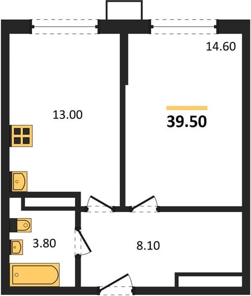 1 к. квартира 39.50 кв. м, 18/18 этаж. ЖК Порто-Ново, Цемдолина, Россия