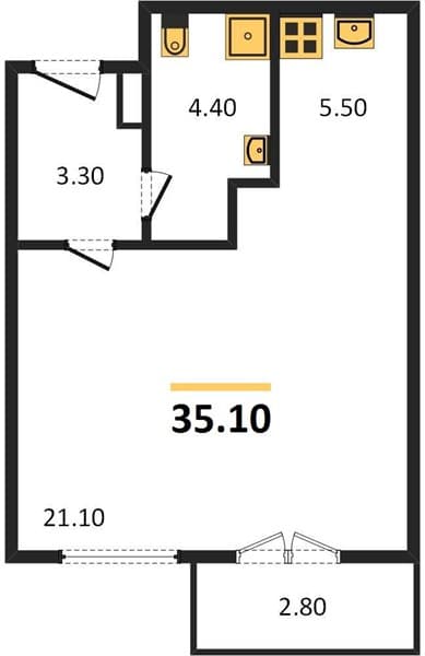 1 к. квартира 35.10 кв. м, 3/12 этаж. ЖК Летний, Сочи, Россия