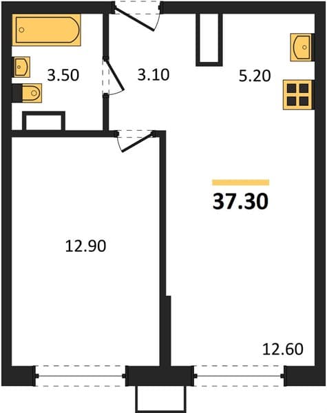 1 к. квартира 37.30 кв. м, 15/18 этаж. ЖК Порто-Ново, Цемдолина, Россия