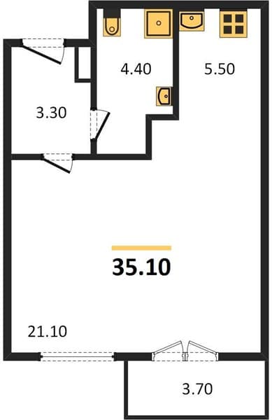 1 к. квартира 35.10 кв. м, 2/12 этаж. ЖК Летний, Сочи, Россия