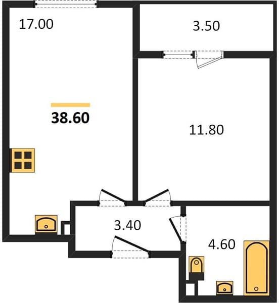 1 к. квартира 38.60 кв. м, 1/23 этаж. ЖК Облака-2, Новороссийск, Россия