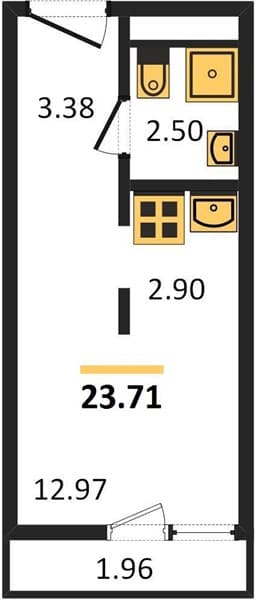 1 к. квартира 23.71 кв. м, 13/19 этаж. ЖК Кислород, Сочи, Россия