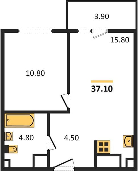 1 к. квартира 37.10 кв. м, 23/23 этаж. ЖК Облака-2, Новороссийск, Россия