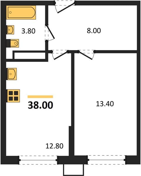 1 к. квартира 38.00 кв. м, 12/18 этаж. ЖК Порто-Ново, Цемдолина, Россия