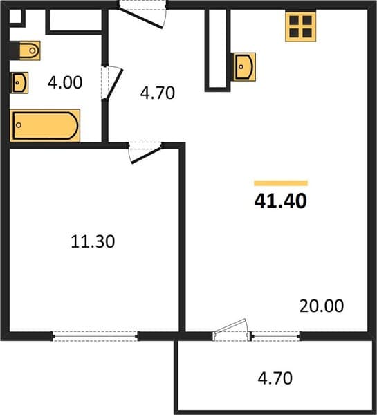 1 к. квартира 41.40 кв. м, 21/23 этаж. ЖК Малина, Новороссийск, Россия