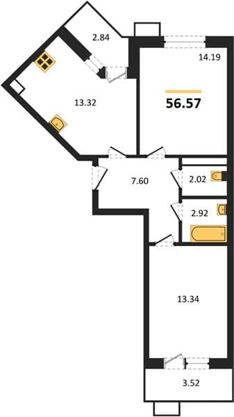 2 к. квартира 56.57 кв. м, 2/8 этаж. ЖК Сады у моря, Темрюк, Россия