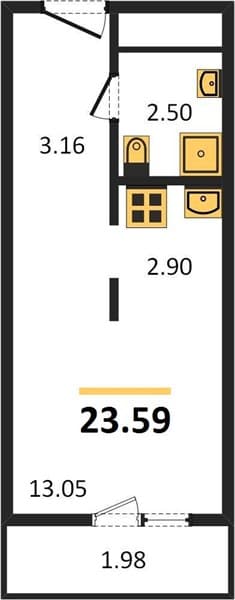 1 к. квартира 23.59 кв. м, 18/19 этаж. ЖК Кислород, Сочи, Россия