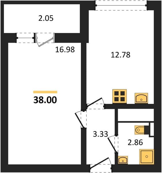 1 к. квартира 38.00 кв. м, 17/19 этаж. ЖК Кислород, Сочи, Россия
