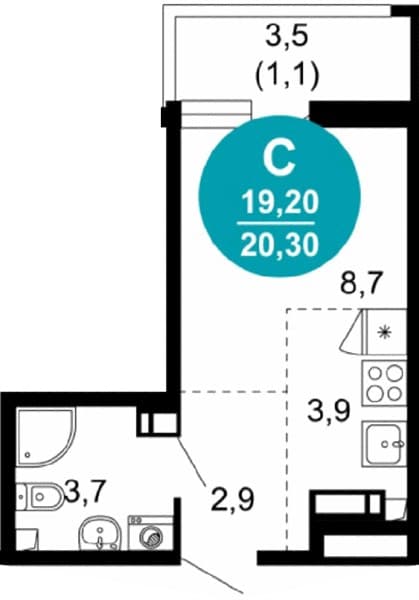 Студия 20.30 кв. м, 17/17 этаж. ЖК Лестория, Сочи, Россия