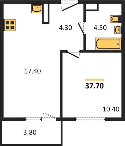 1 к. квартира 37.70 кв. м, 1/12 этаж. ЖК Флора, Сочи, Россия