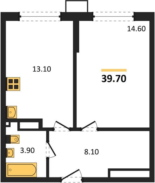 1 к. квартира 39.70 кв. м, 5/18 этаж. ЖК Порто-Ново, Цемдолина, Россия