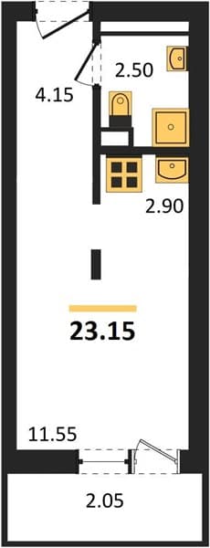 1 к. квартира 23.15 кв. м, 15/19 этаж. ЖК Кислород, Сочи, Россия