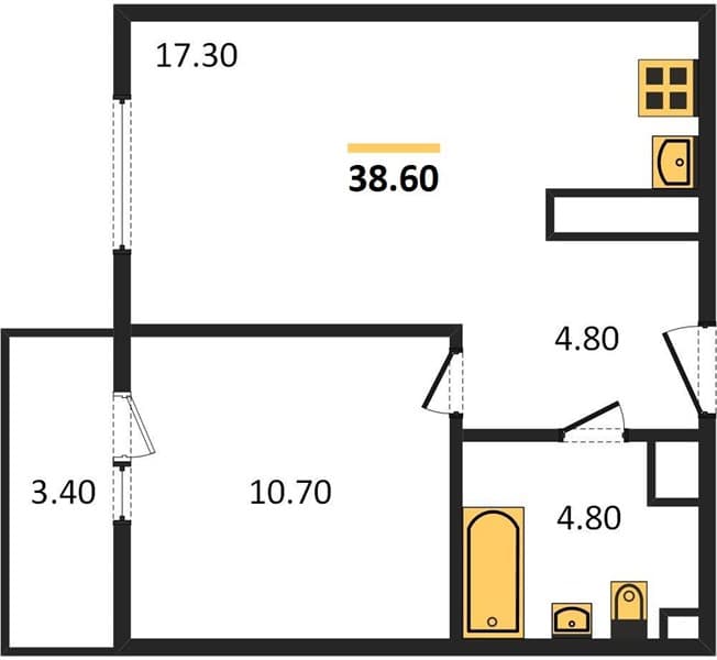 1 к. квартира 38.60 кв. м, 11/23 этаж. ЖК Облака-2, Новороссийск, Россия