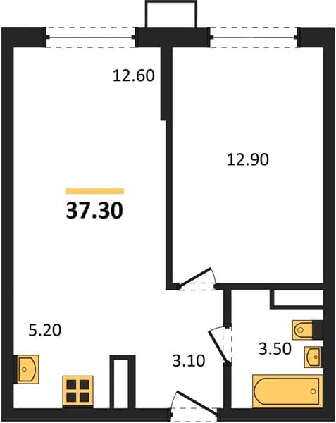 1 к. квартира 37.30 кв. м, 15/18 этаж. ЖК Порто-Ново, Цемдолина, Россия
