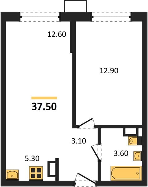 1 к. квартира 37.50 кв. м, 8/18 этаж. ЖК Порто-Ново, Цемдолина, Россия