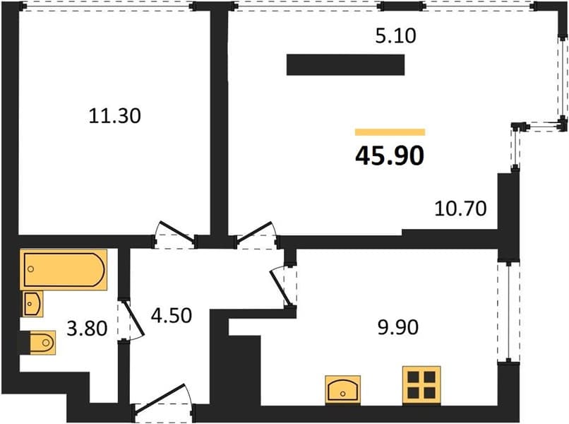 2 к. квартира 45.90 кв. м, 6/19 этаж. ЖК Сочи Парк, Сочи, Россия