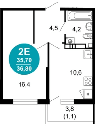 1 к. квартира 36.80 кв. м, 2/17 этаж. ЖК Лестория, Сочи, Россия