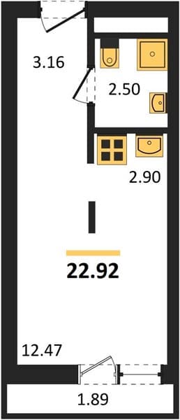 1 к. квартира 22.92 кв. м, 13/19 этаж. ЖК Кислород, Сочи, Россия